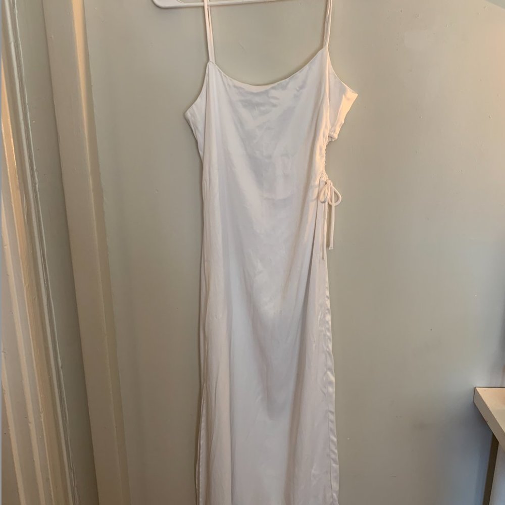 Zara White Midi Dress with Waist Cutout